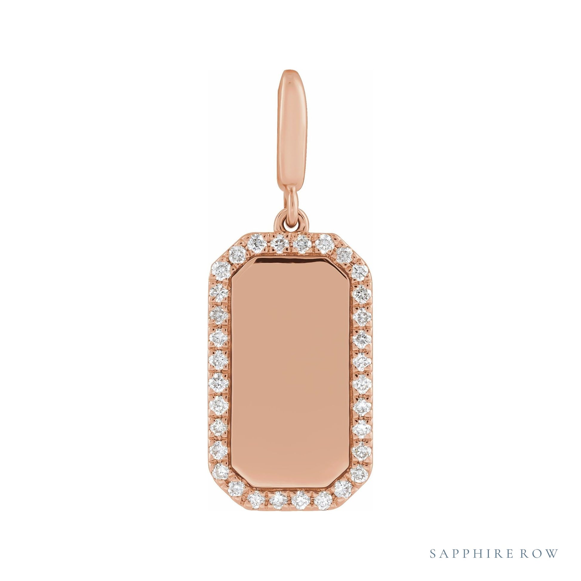 Sapphire Row Engravable Natural Diamond Pavé Dog Tag Pendant - 14K Rose Gold