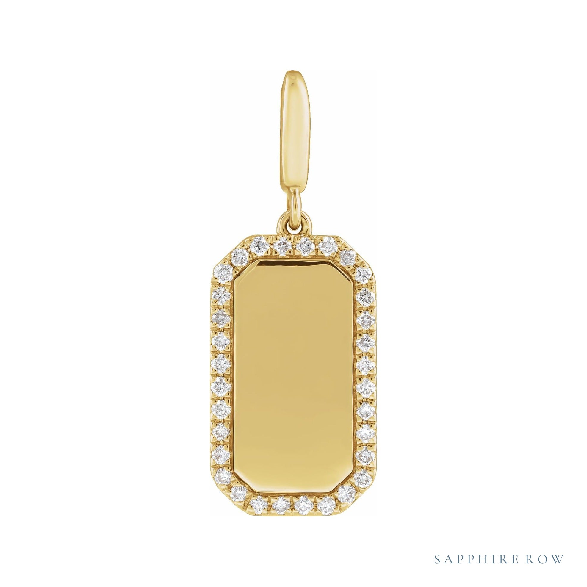 Sapphire Row Engravable Natural Diamond Pavé Dog Tag Pendant - 14K Yellow Gold