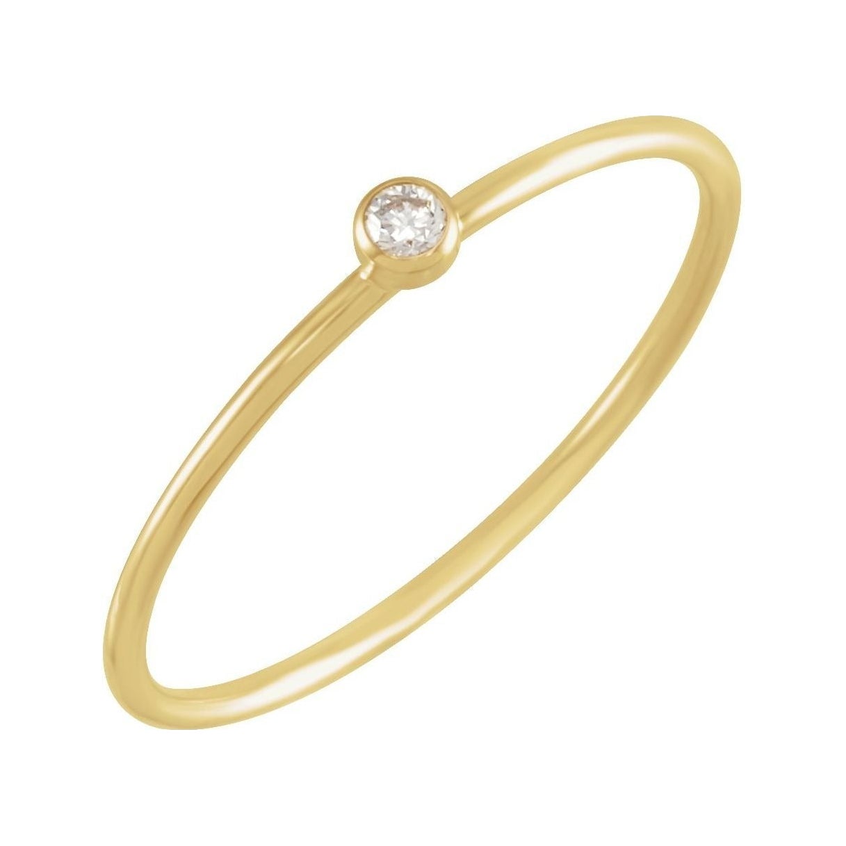 Sapphire Row Natural Diamond Mini Bezel Solitaire Stacking Ring - 14K Yellow Gold