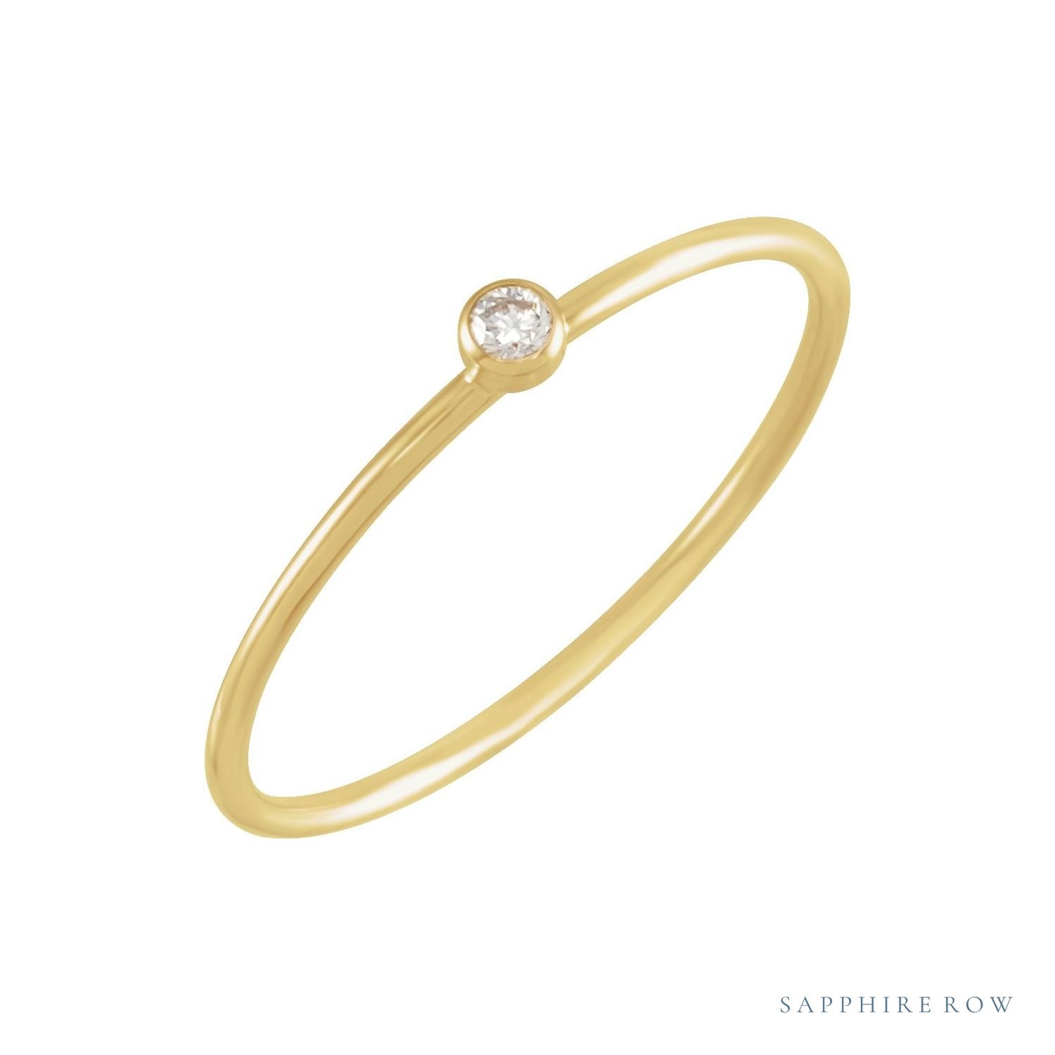 Sapphire Row Natural Diamond Mini Bezel Solitaire Stacking Ring - 14K Yellow Gold