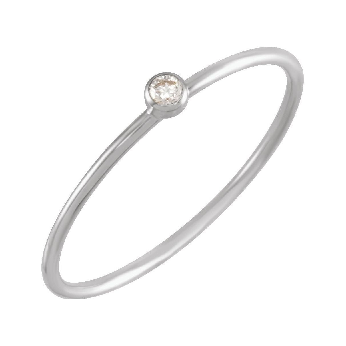 Sapphire Row Natural Diamond Mini Bezel Solitaire Stacking Ring - 14K White Gold