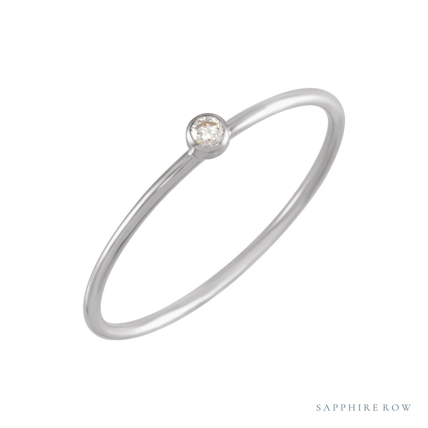 Sapphire Row Natural Diamond Mini Bezel Solitaire Stacking Ring - 14K White Gold