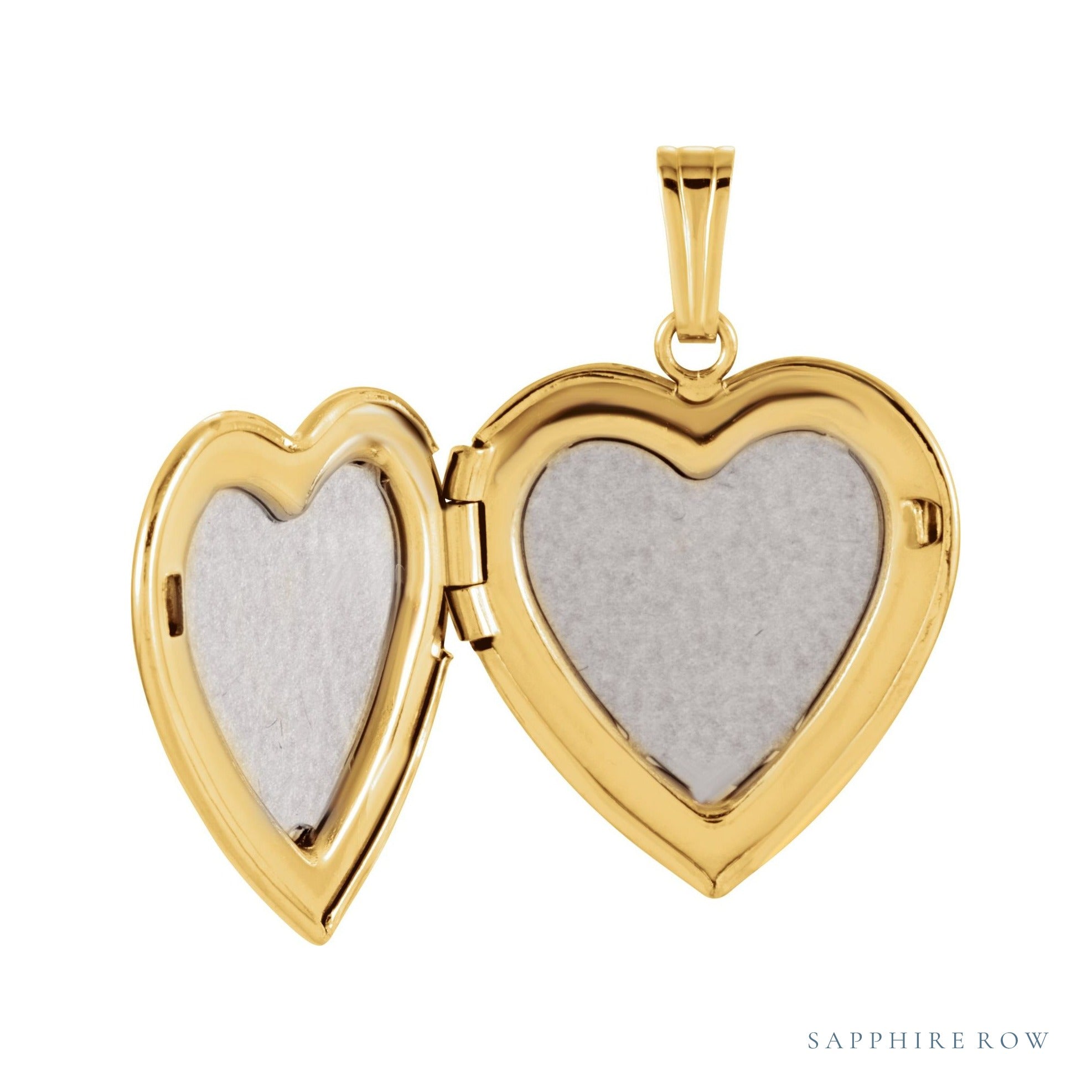 Sapphire Row Engravable Natural Diamond Heart Locket - 14K Yellow Gold (view 2)