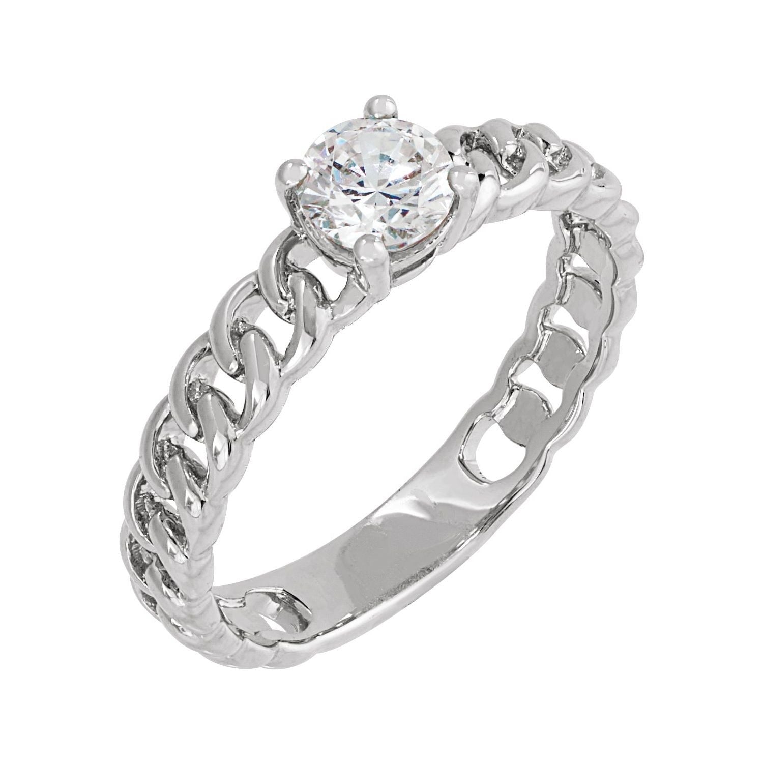 Sapphire Row Lab-Grown Diamond Solitaire Chain Ring - 14K White Gold