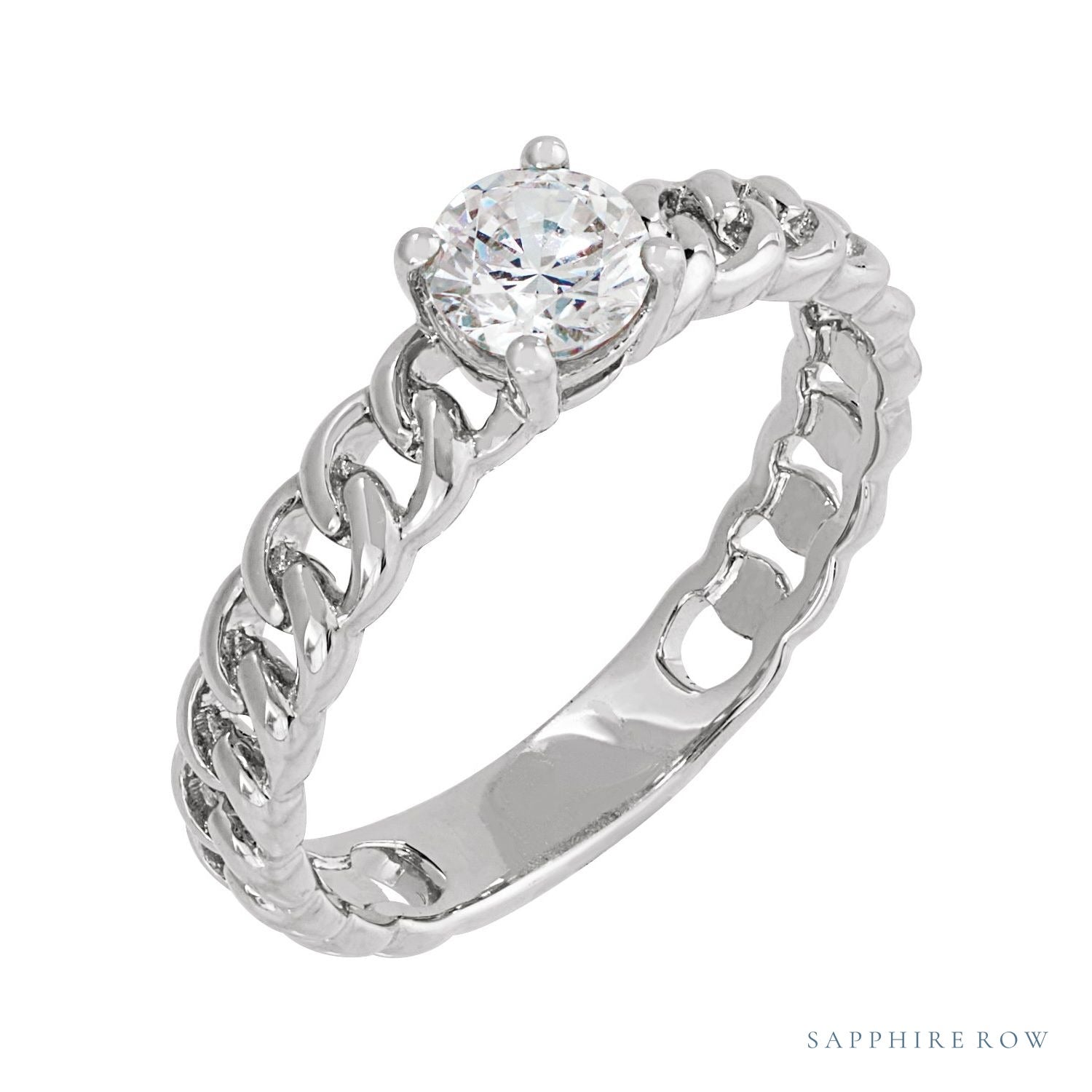Sapphire Row Lab-Grown Diamond Solitaire Chain Ring - 14K White Gold