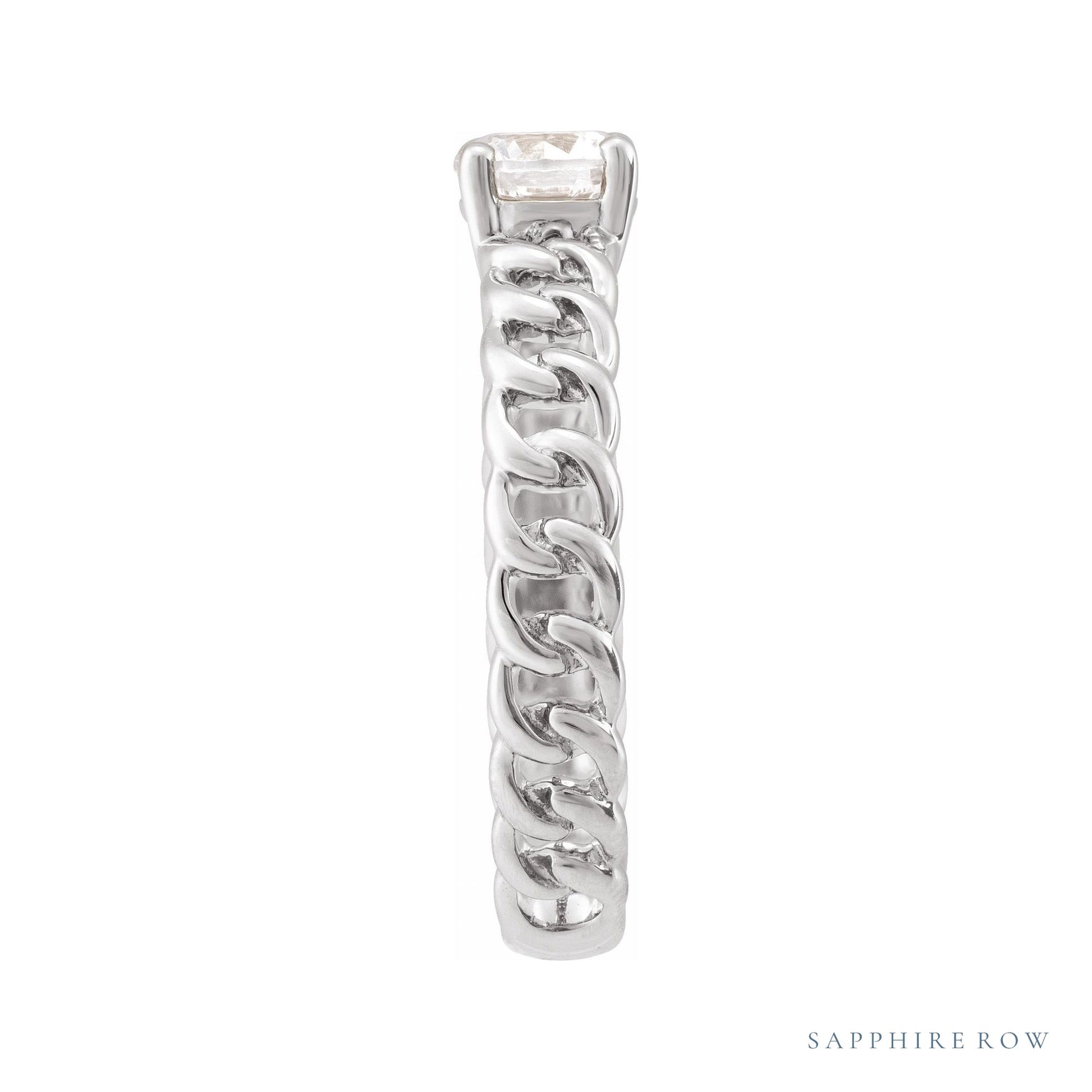 Sapphire Row Lab-Grown Diamond Solitaire Chain Ring - 14K White Gold (view 2)