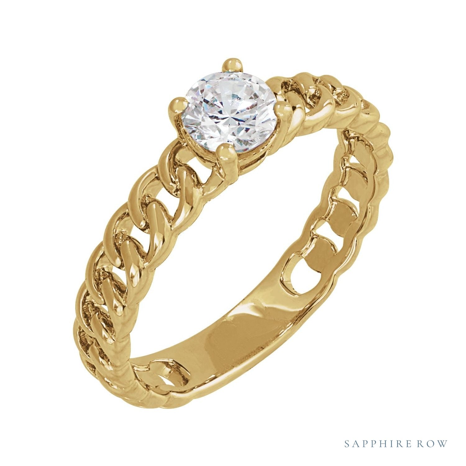 Sapphire Row Lab-Grown Diamond Solitaire Chain Ring - 14K Yellow Gold