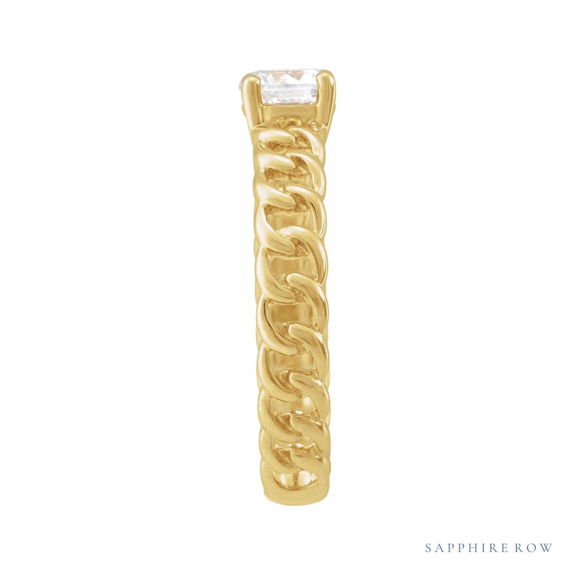 Sapphire Row Lab-Grown Diamond Solitaire Chain Ring - 14K Yellow Gold (view 2)
