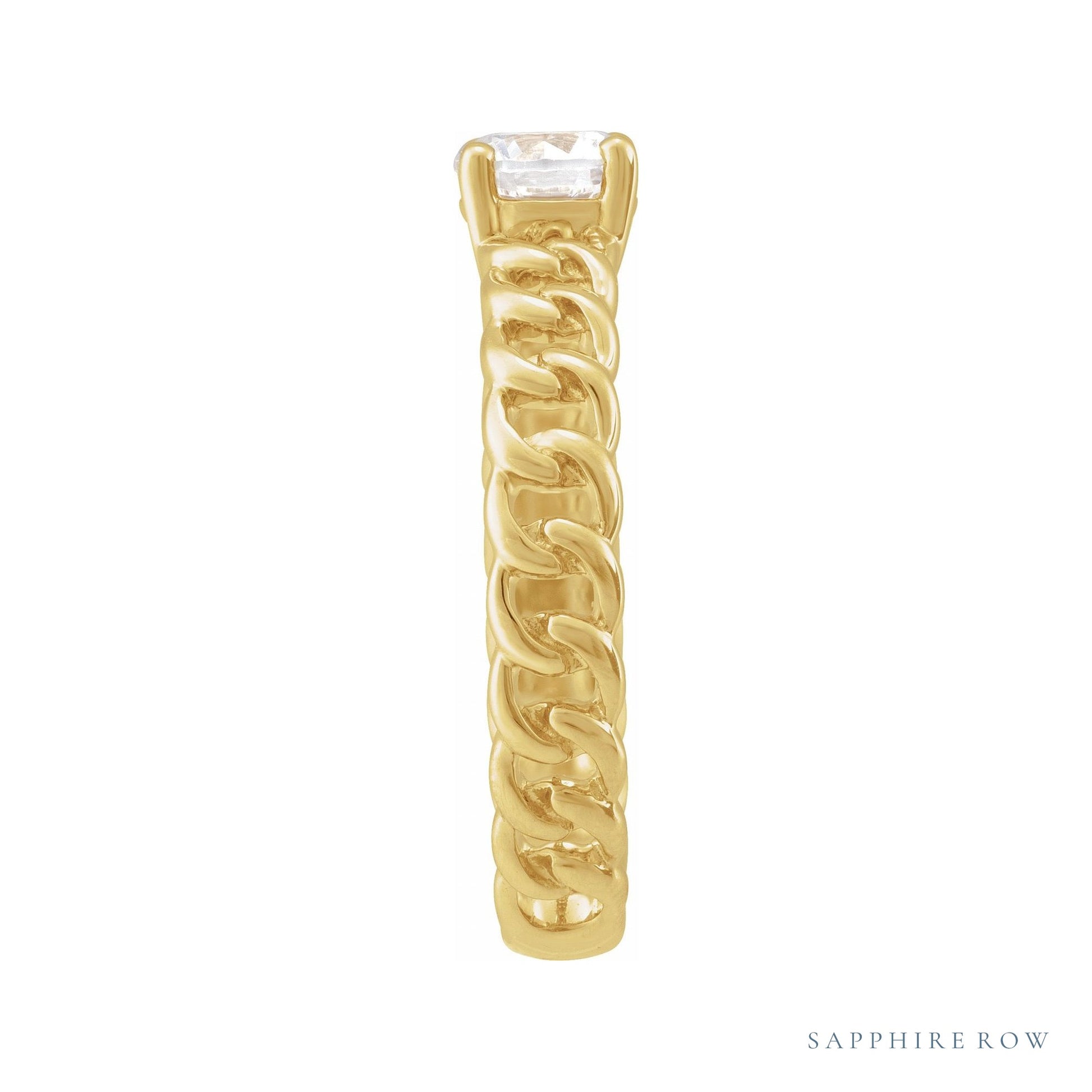 Sapphire Row Lab-Grown Diamond Solitaire Chain Ring - 14K Yellow Gold (view 2)