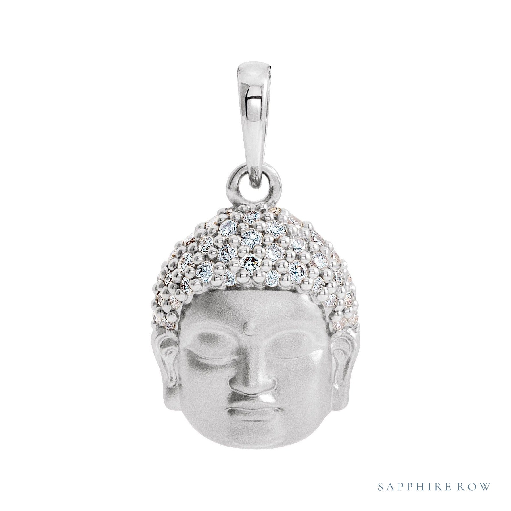 Sapphire Row Natural Diamond Buddha Pendant - 14K White Gold