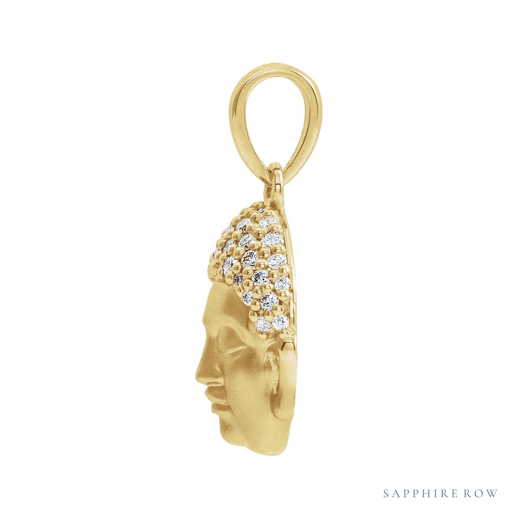 Sapphire Row Natural Diamond Buddha Pendant - 14K Yellow Gold (view 2)