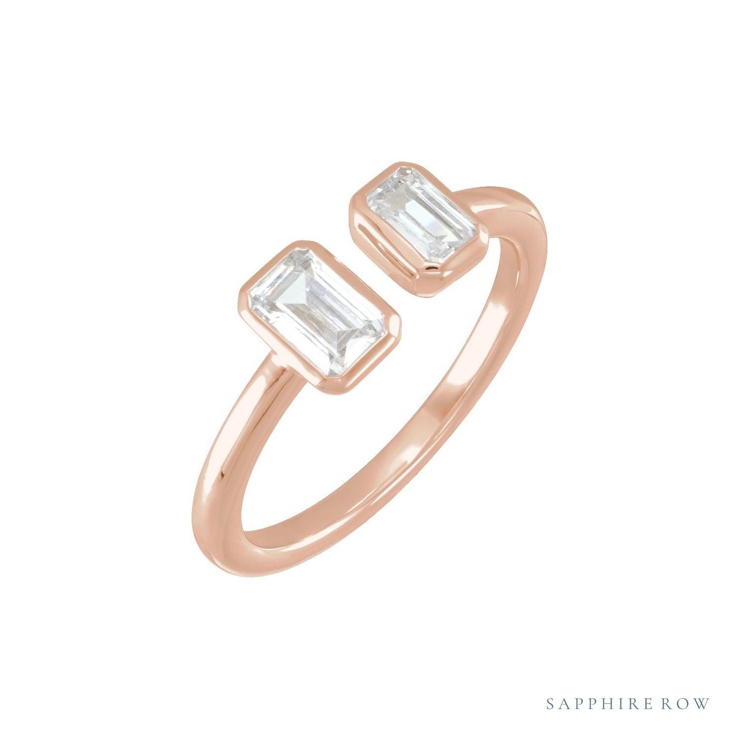 Sapphire Row Lab-Grown Diamond Emerald-Cut Wrap Ring - 14K Rose Gold