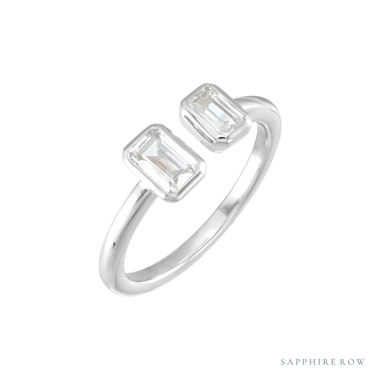Sapphire Row Lab-Grown Diamond Emerald-Cut Wrap Ring - 14K White Gold