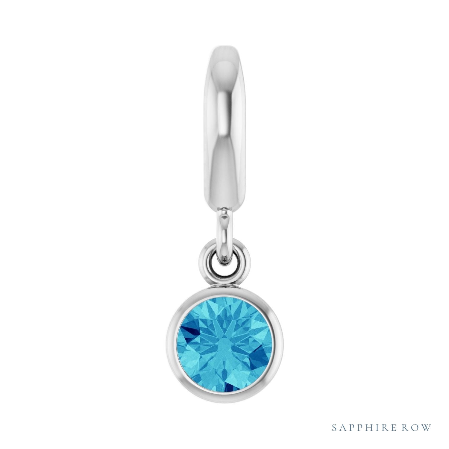 Sapphire Row Natural Gemstone Round Bezel Dangle Charm - Blue Zircon, Platinum