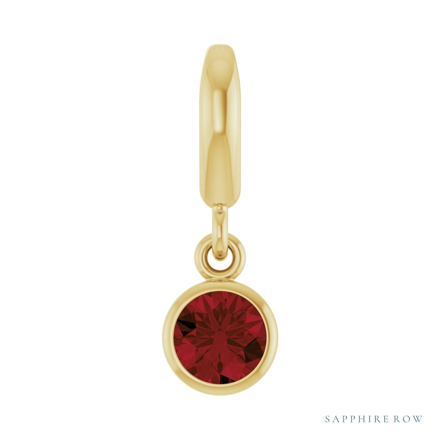 Sapphire Row Natural Gemstone Round Bezel Dangle Charm - Mozambique Garnet, 14K Yellow Gold