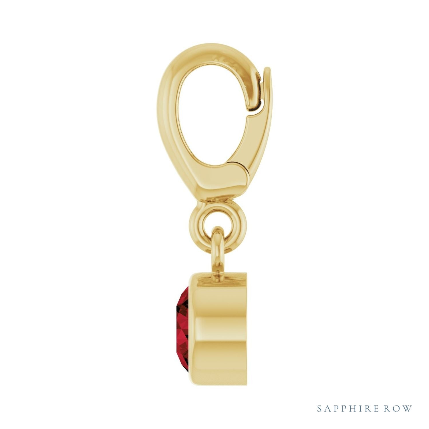 Sapphire Row Natural Gemstone Round Bezel Dangle Charm - Mozambique Garnet, 14K Yellow Gold (view 3)