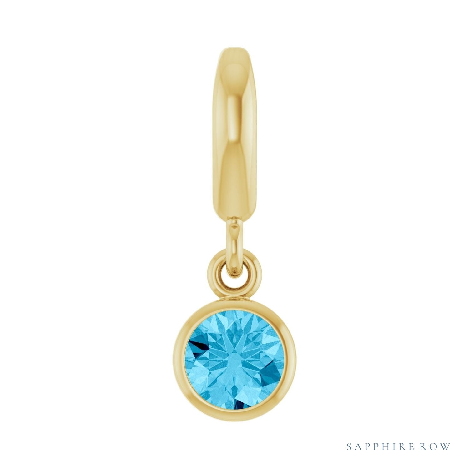 Sapphire Row Natural Gemstone Round Bezel Dangle Charm - Aquamarine, 14K Yellow Gold
