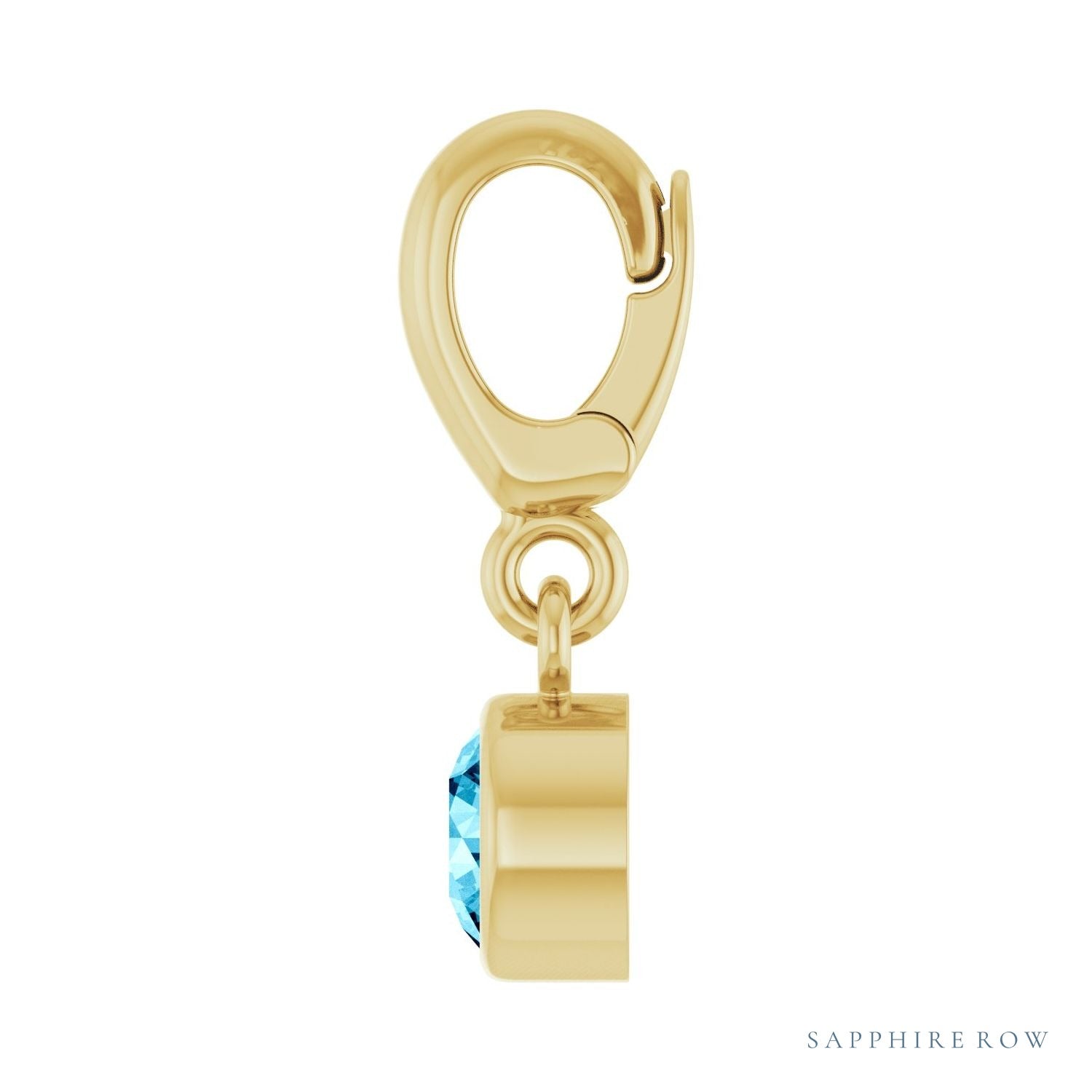 Sapphire Row Natural Gemstone Round Bezel Dangle Charm - Aquamarine, 14K Yellow Gold (view 3)