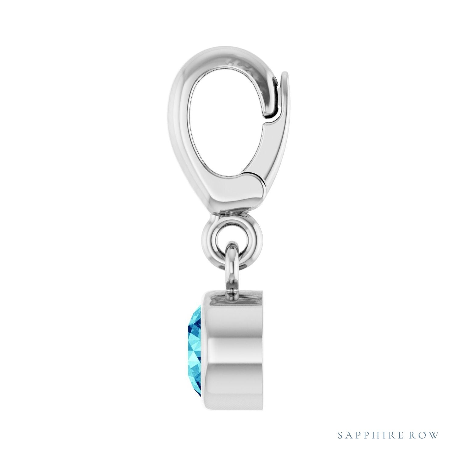 Sapphire Row Natural Gemstone Round Bezel Dangle Charm - Blue Zircon, 14K White Gold (view 3)