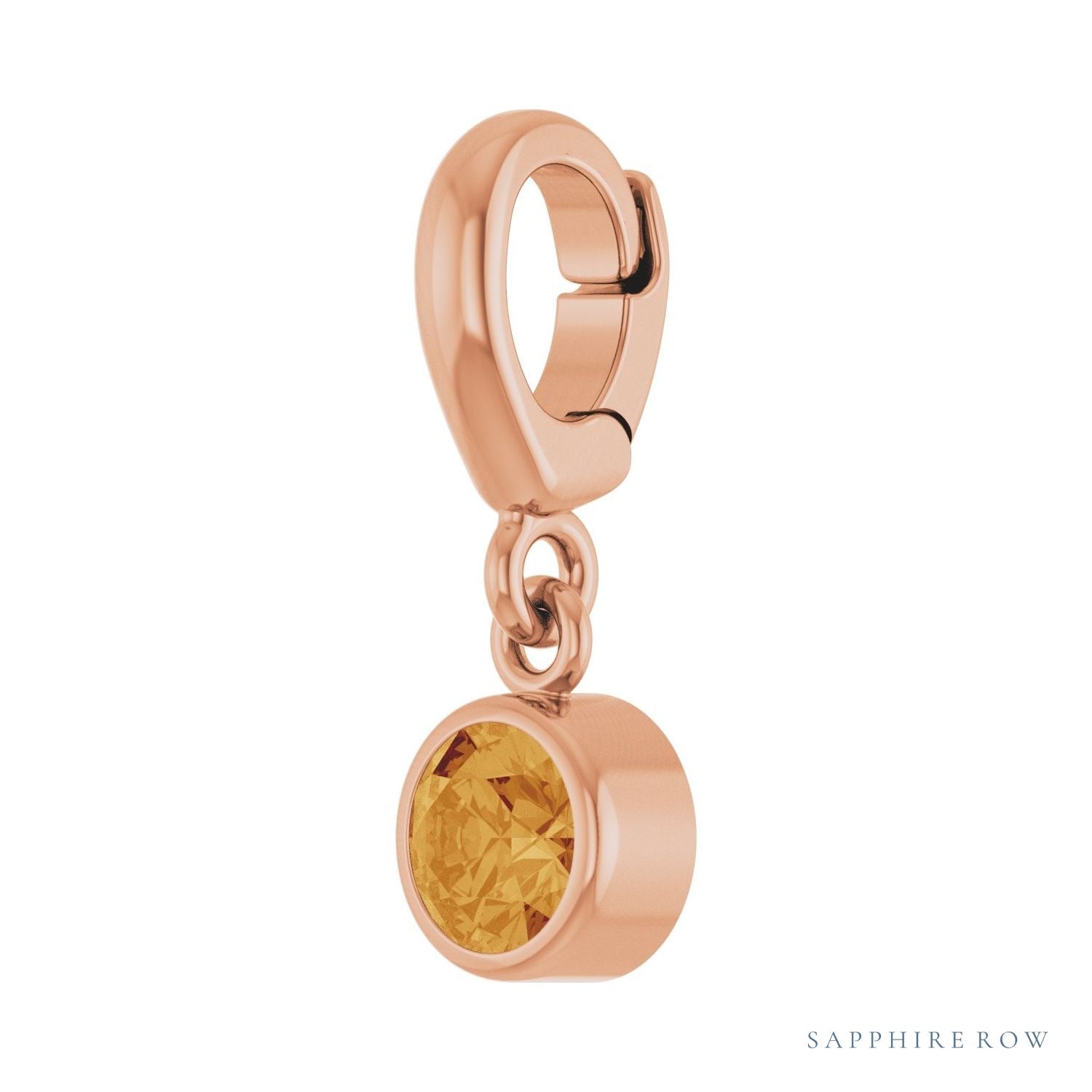 Sapphire Row Natural Gemstone Round Bezel Dangle Charm - Citrine, 14K Rose Gold (view 2)