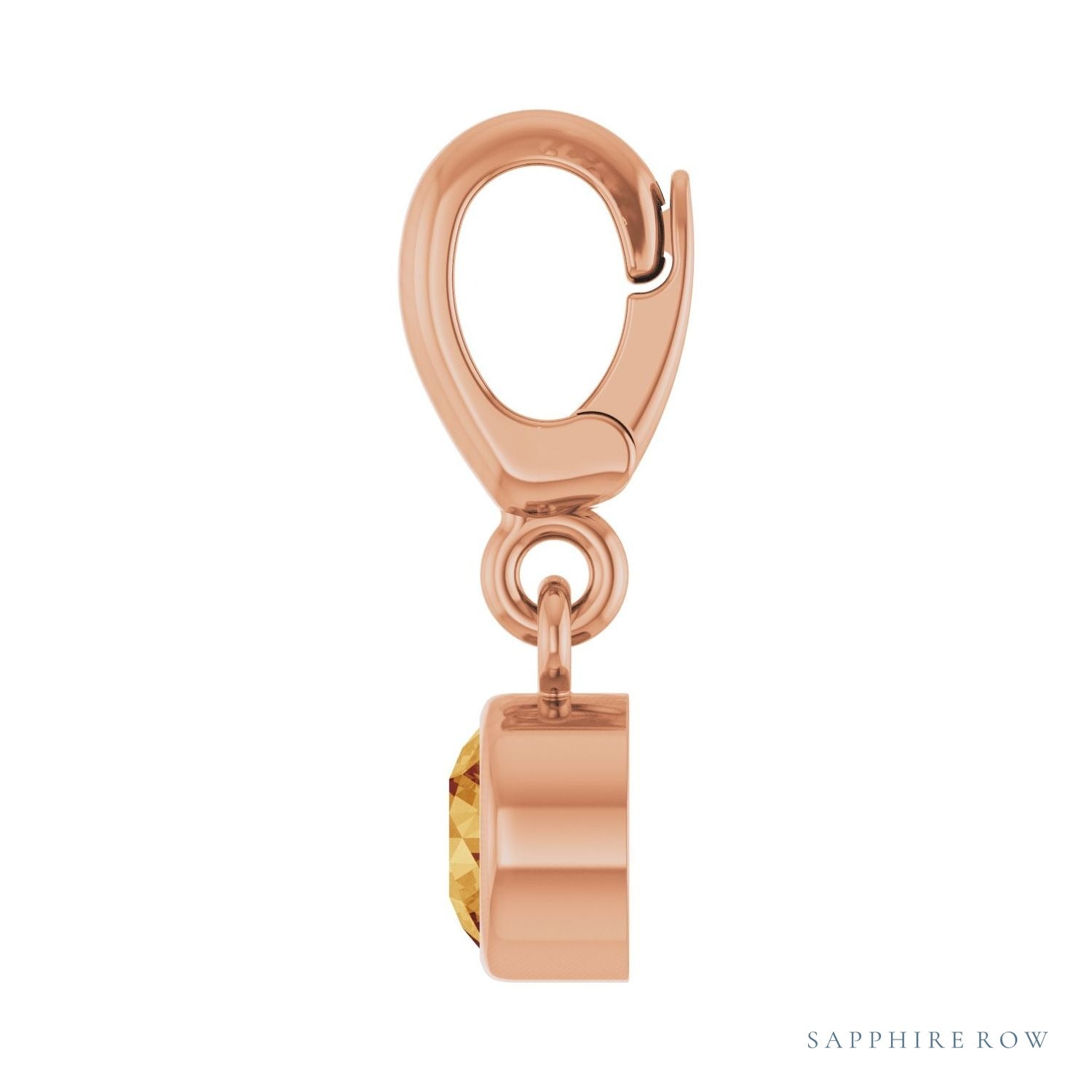 Sapphire Row Natural Gemstone Round Bezel Dangle Charm - Citrine, 14K Rose Gold (view 3)