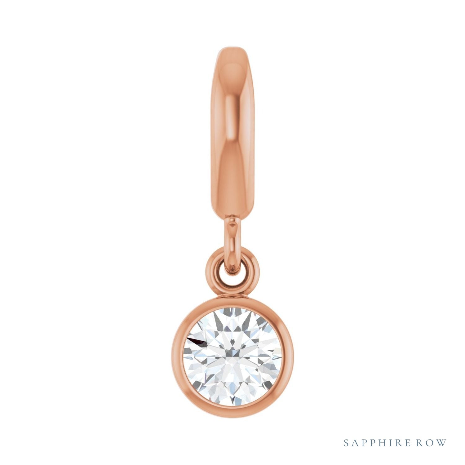 Sapphire Row Natural Gemstone Round Bezel Dangle Charm - Diamond, 14K Rose Gold