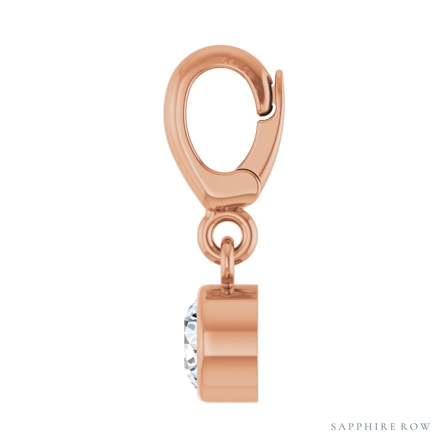 Sapphire Row Natural Gemstone Round Bezel Dangle Charm - Diamond, 14K Rose Gold (view 3)