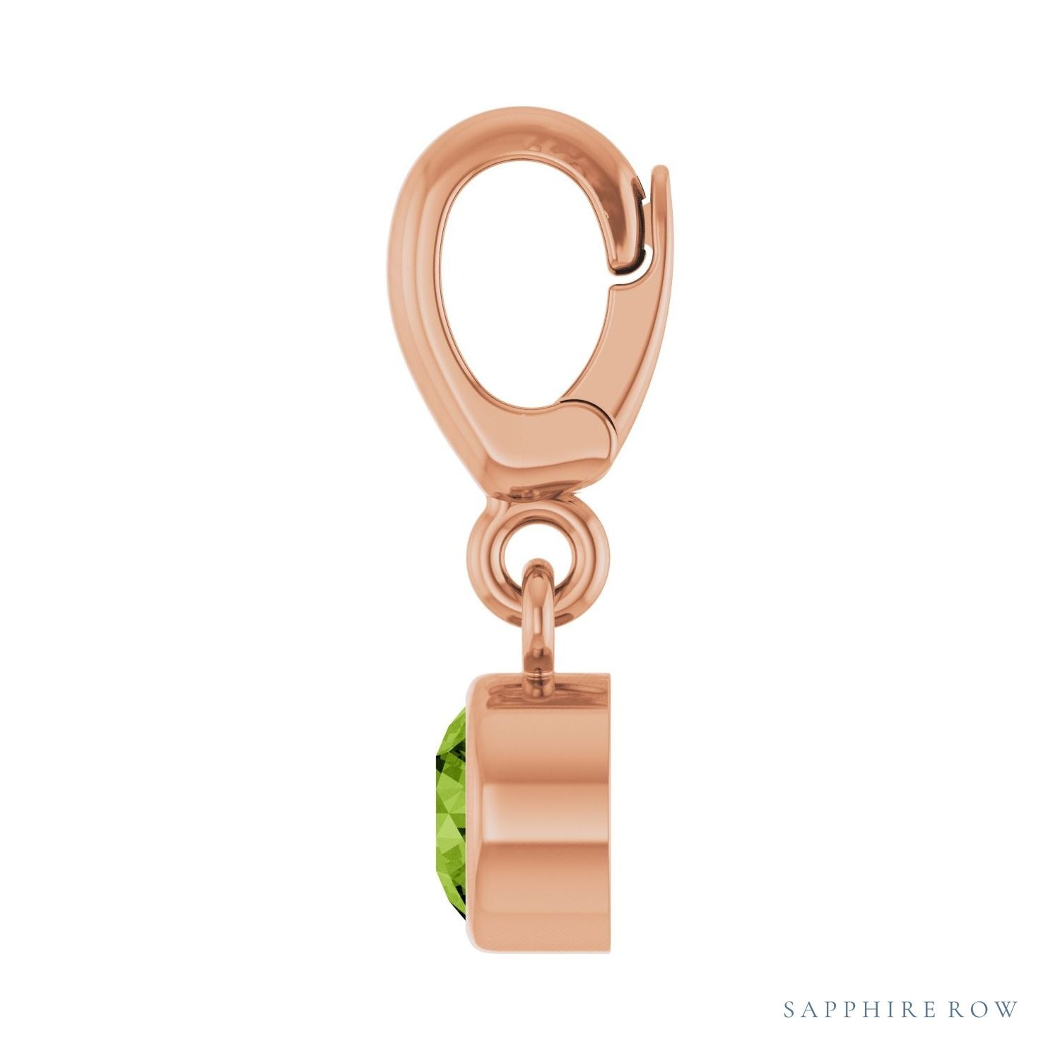 Sapphire Row Natural Gemstone Round Bezel Dangle Charm - Peridot, 14K Rose Gold (view 3)