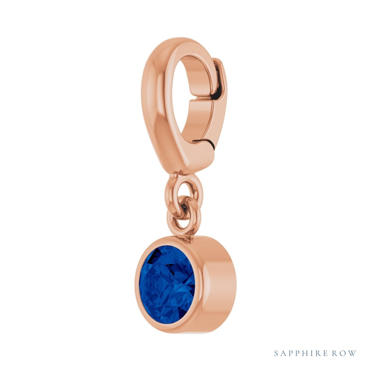 Sapphire Row Natural Gemstone Round Bezel Dangle Charm - Blue Sapphire, 14K Rose Gold (view 2)