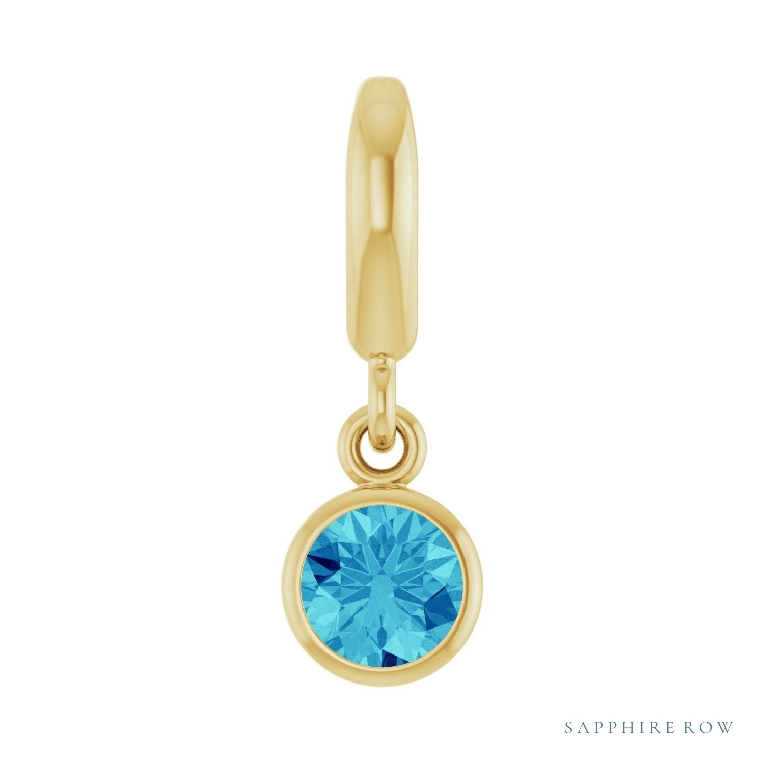 Sapphire Row Natural Gemstone Round Bezel Dangle Charm - Blue Zircon, 14K Yellow Gold