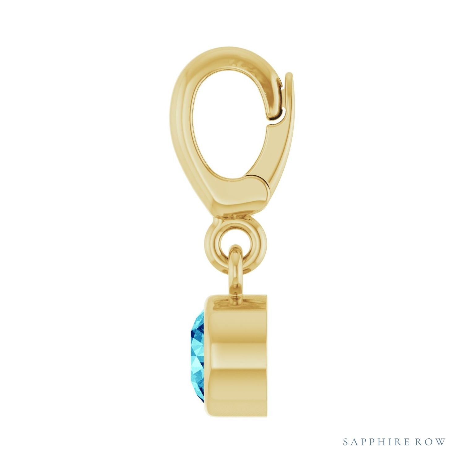 Sapphire Row Natural Gemstone Round Bezel Dangle Charm - Blue Zircon, 14K Yellow Gold (view 3)