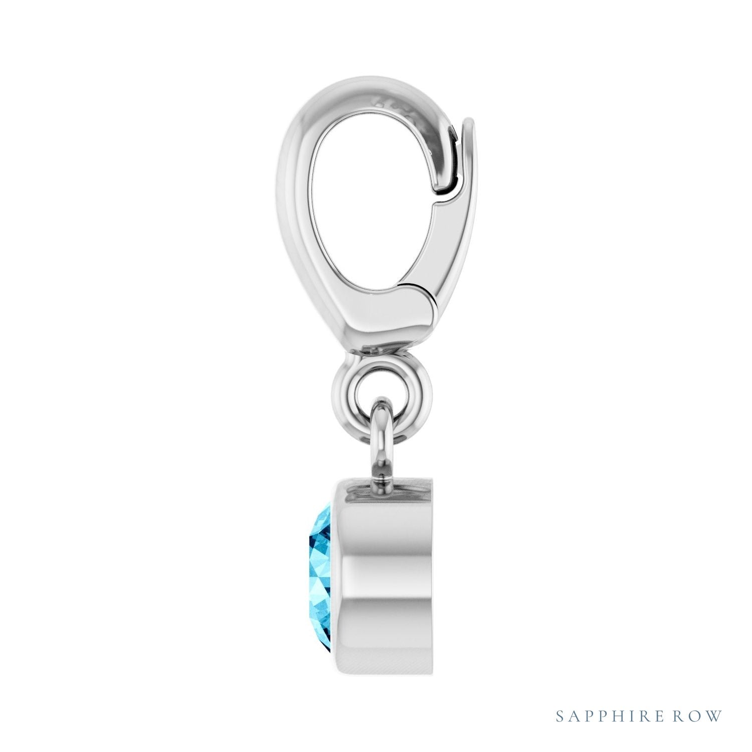 Sapphire Row Natural Gemstone Round Bezel Dangle Charm - Aquamarine, Platinum (view 3)
