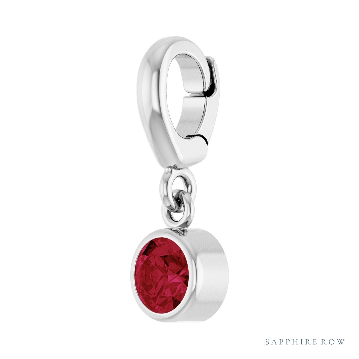 Sapphire Row Natural Gemstone Round Bezel Dangle Charm - Ruby, 14K White Gold (view 2)