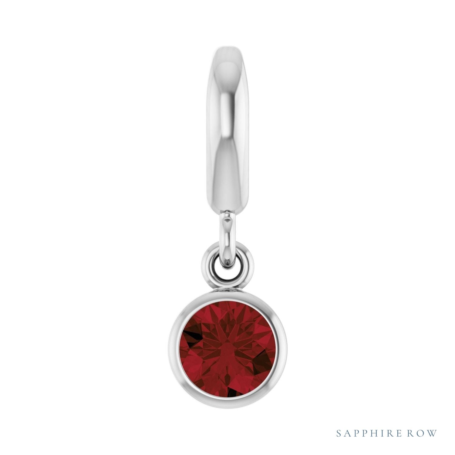 Sapphire Row Natural Gemstone Round Bezel Dangle Charm - Mozambique Garnet, 14K White Gold