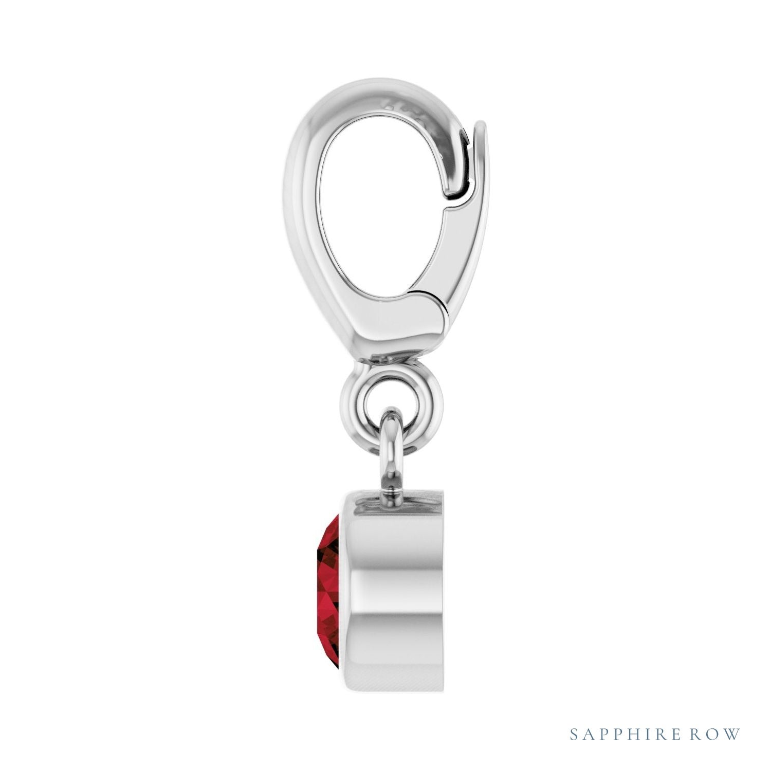 Sapphire Row Natural Gemstone Round Bezel Dangle Charm - Mozambique Garnet, 14K White Gold (view 3)