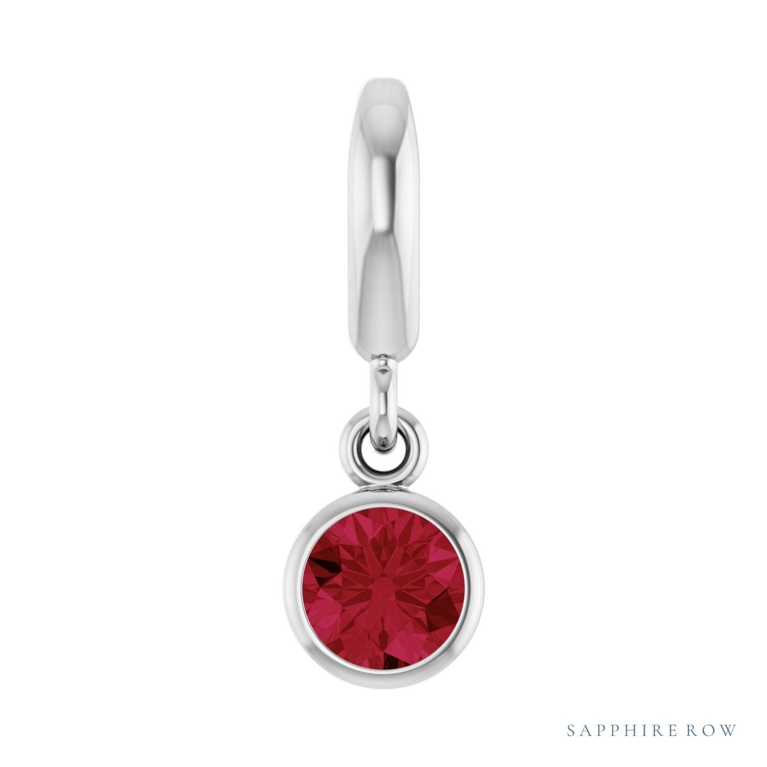 Sapphire Row Natural Gemstone Round Bezel Dangle Charm - Ruby, Platinum