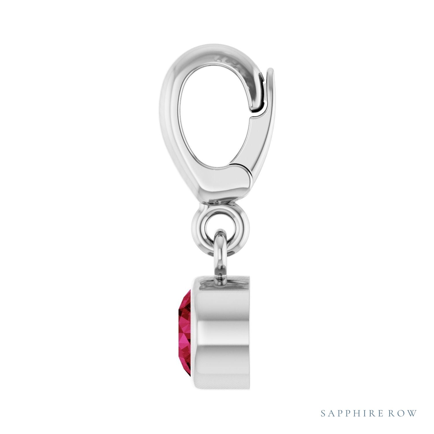 Sapphire Row Natural Gemstone Round Bezel Dangle Charm - Ruby, Platinum (view 3)
