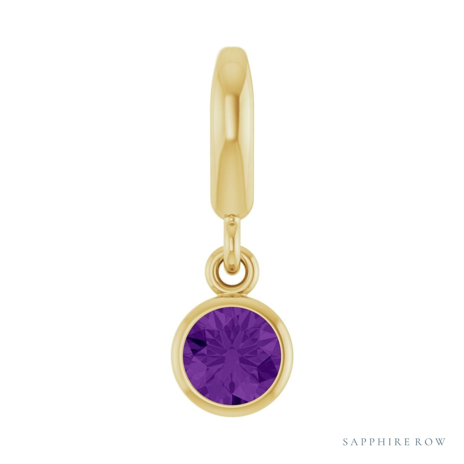 Sapphire Row Natural Gemstone Round Bezel Dangle Charm - Amethyst, 14K Yellow Gold