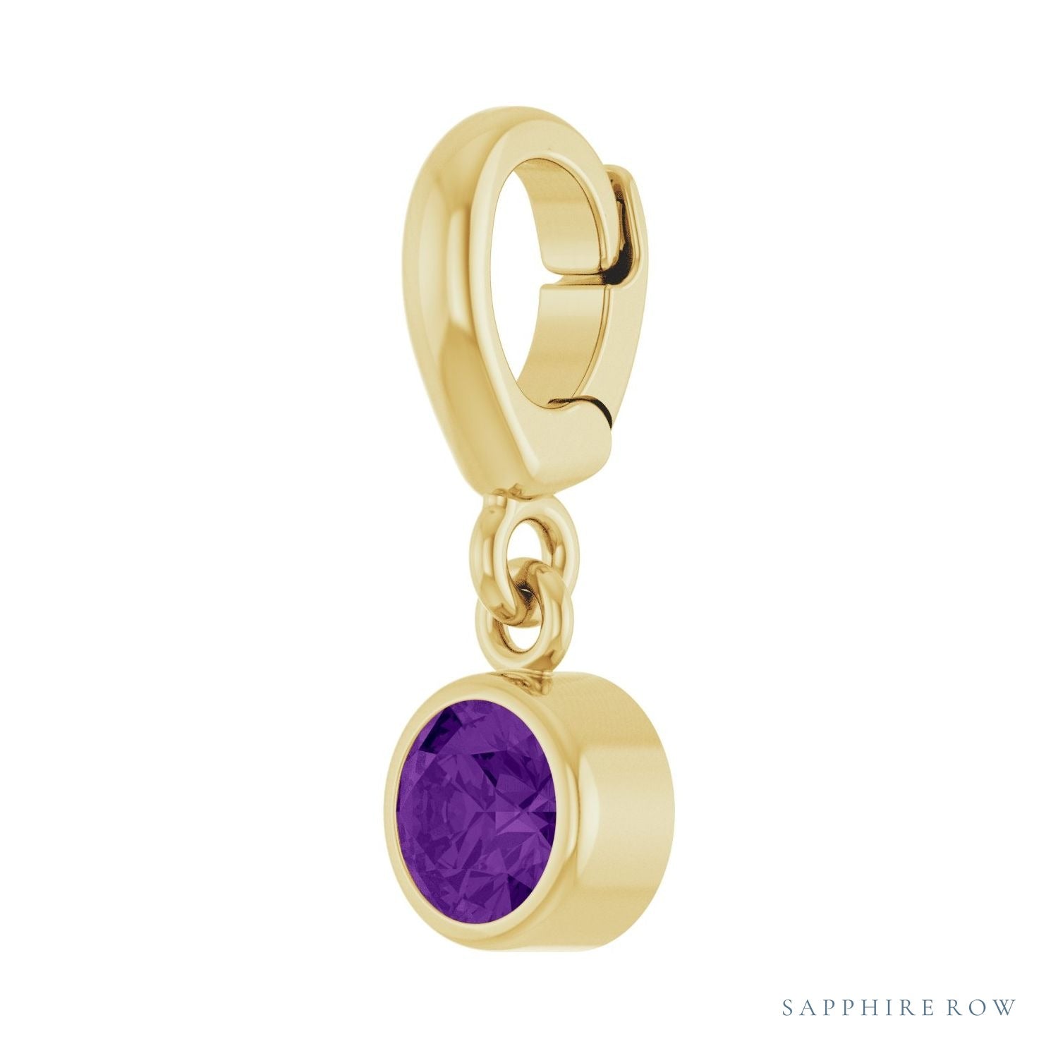 Sapphire Row Natural Gemstone Round Bezel Dangle Charm - Amethyst, 14K Yellow Gold (view 2)