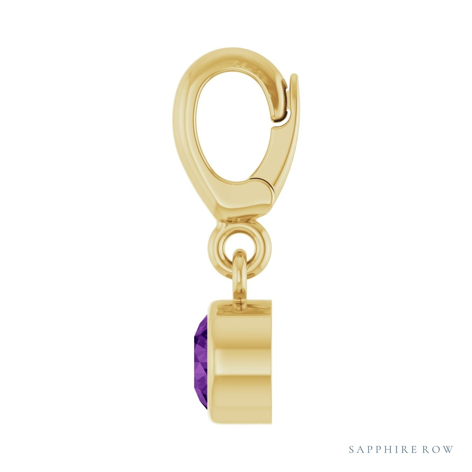Sapphire Row Natural Gemstone Round Bezel Dangle Charm - Amethyst, 14K Yellow Gold (view 3)