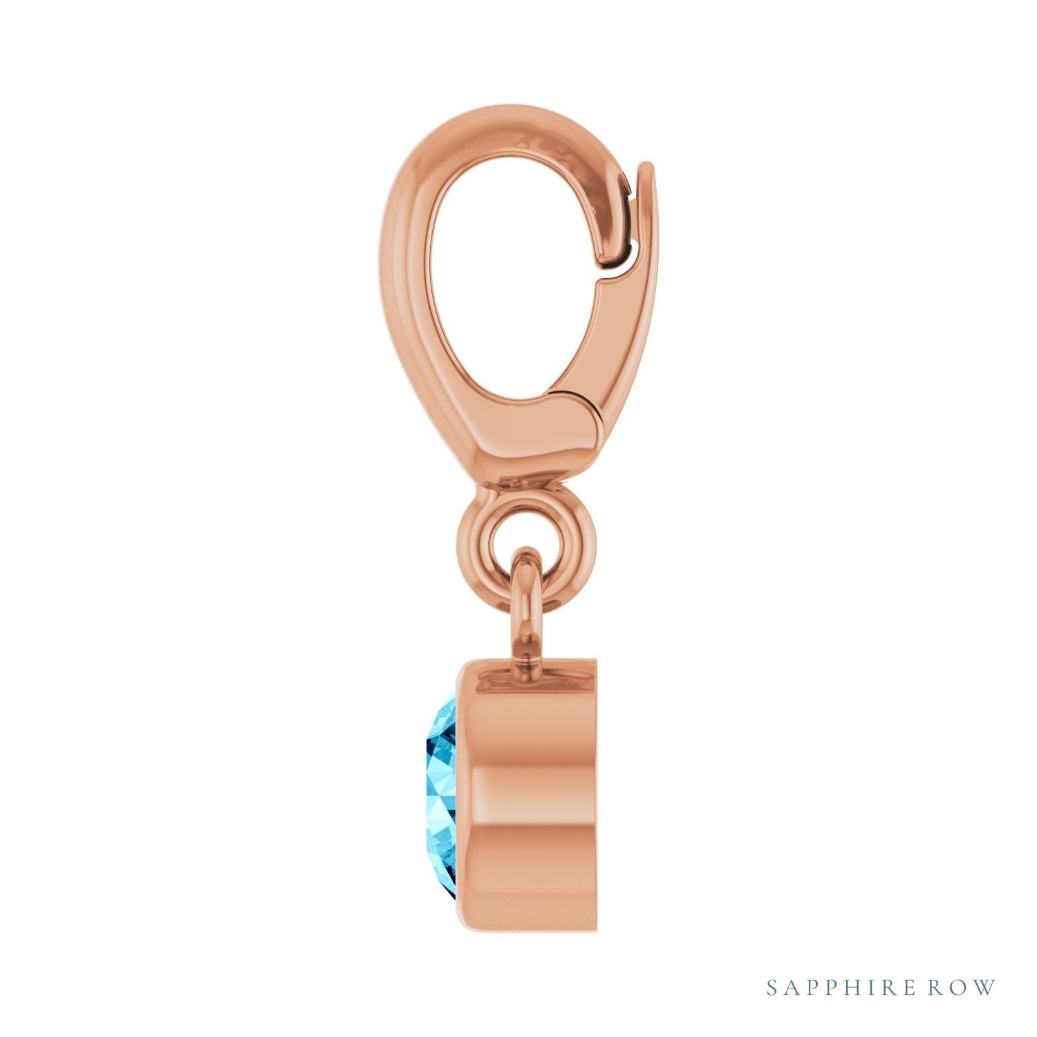 Sapphire Row Natural Gemstone Round Bezel Dangle Charm - Aquamarine, 14K Rose Gold (view 3)