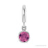 Sapphire Row Natural Gemstone Round Bezel Dangle Charm - Pink Tourmaline, Platinum
