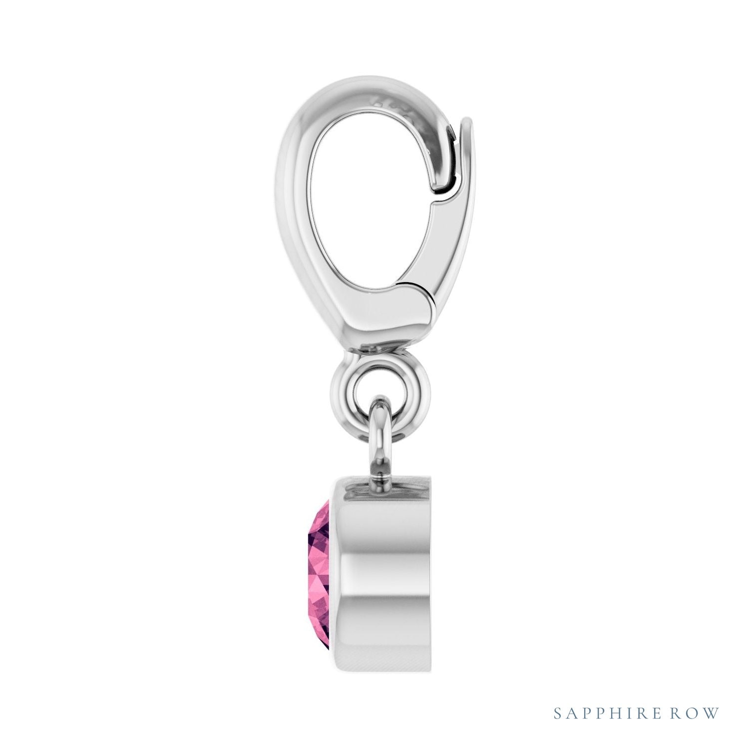 Sapphire Row Natural Gemstone Round Bezel Dangle Charm - Pink Tourmaline, Platinum (view 3)