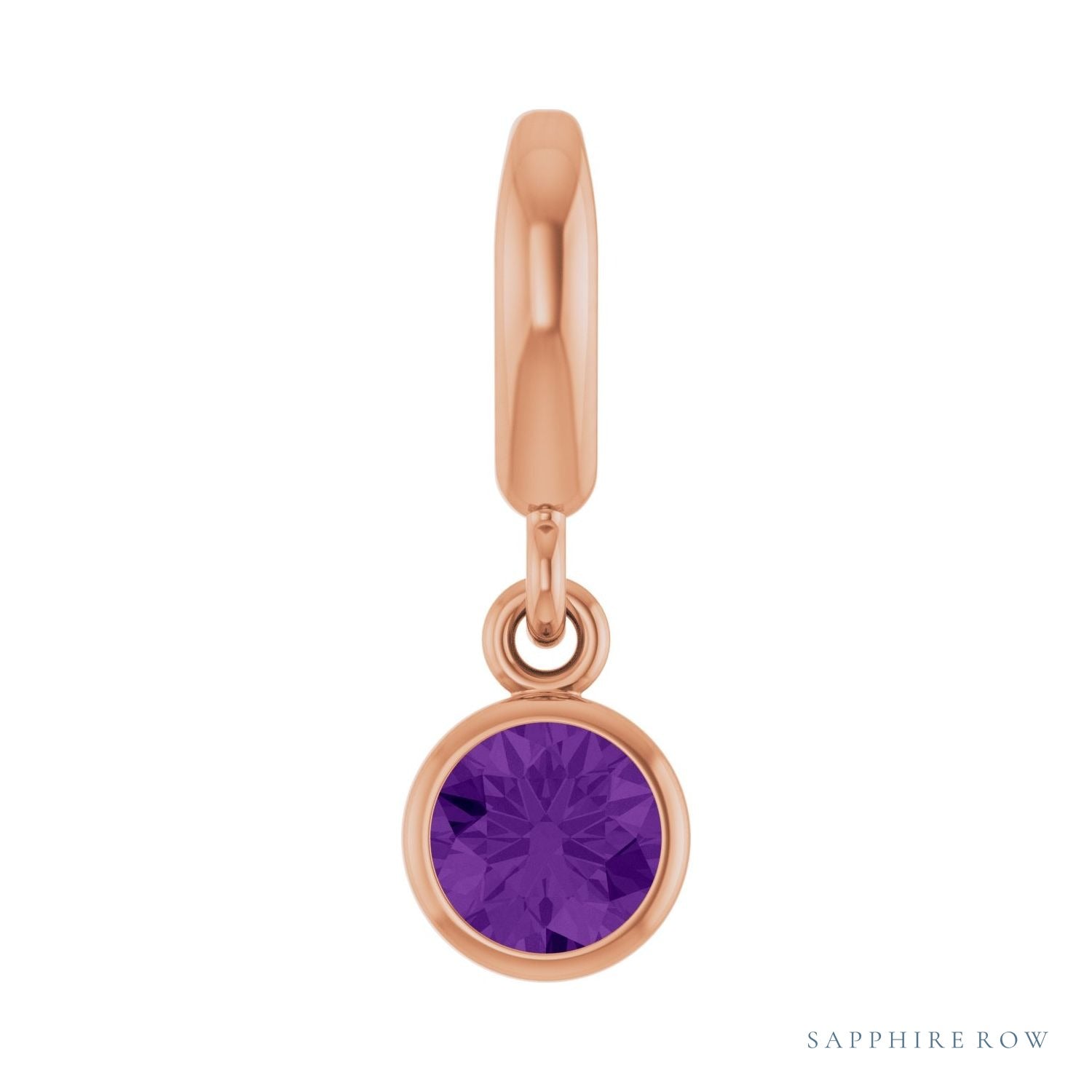 Sapphire Row Natural Gemstone Round Bezel Dangle Charm - Amethyst, 14K Rose Gold