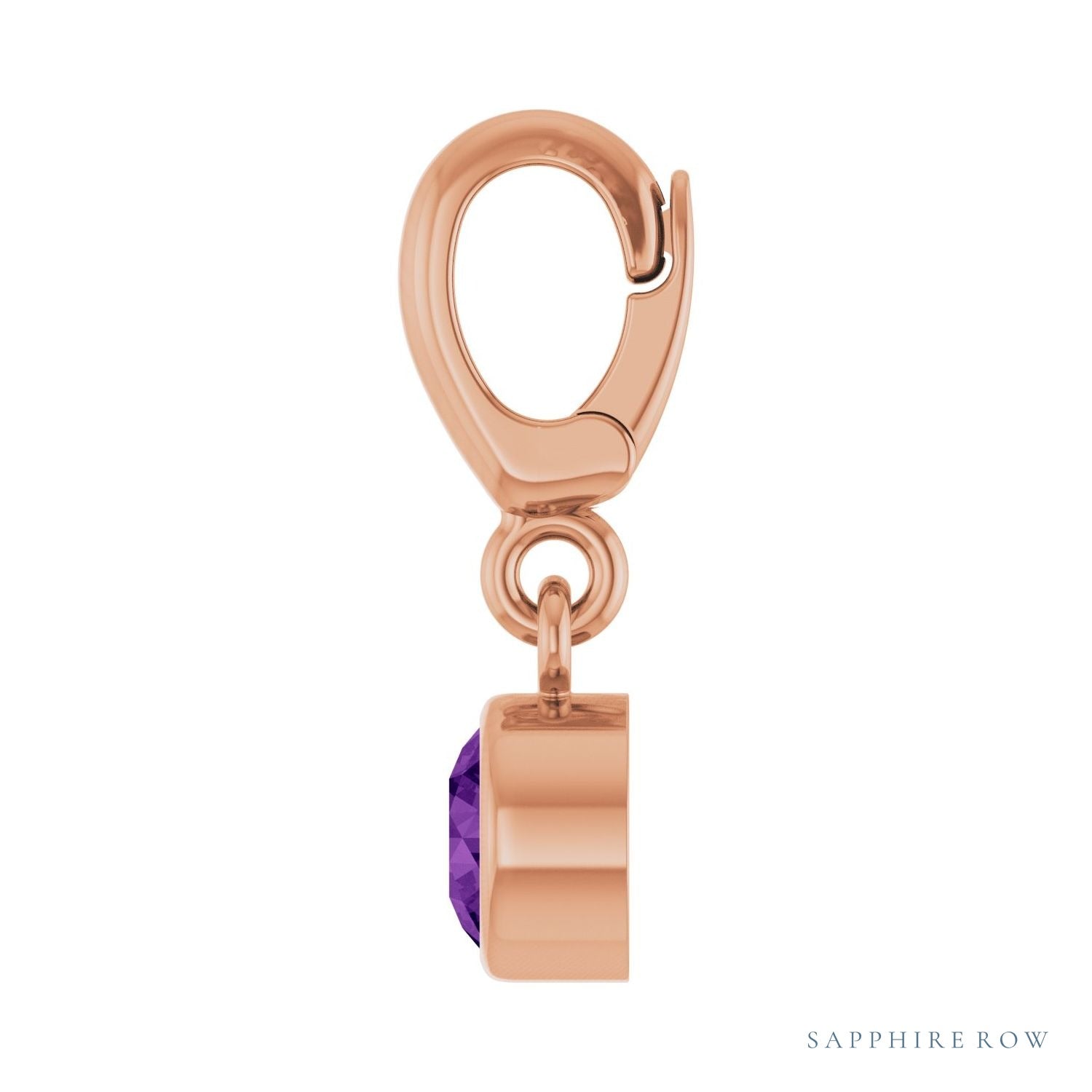 Sapphire Row Natural Gemstone Round Bezel Dangle Charm - Amethyst, 14K Rose Gold (view 3)