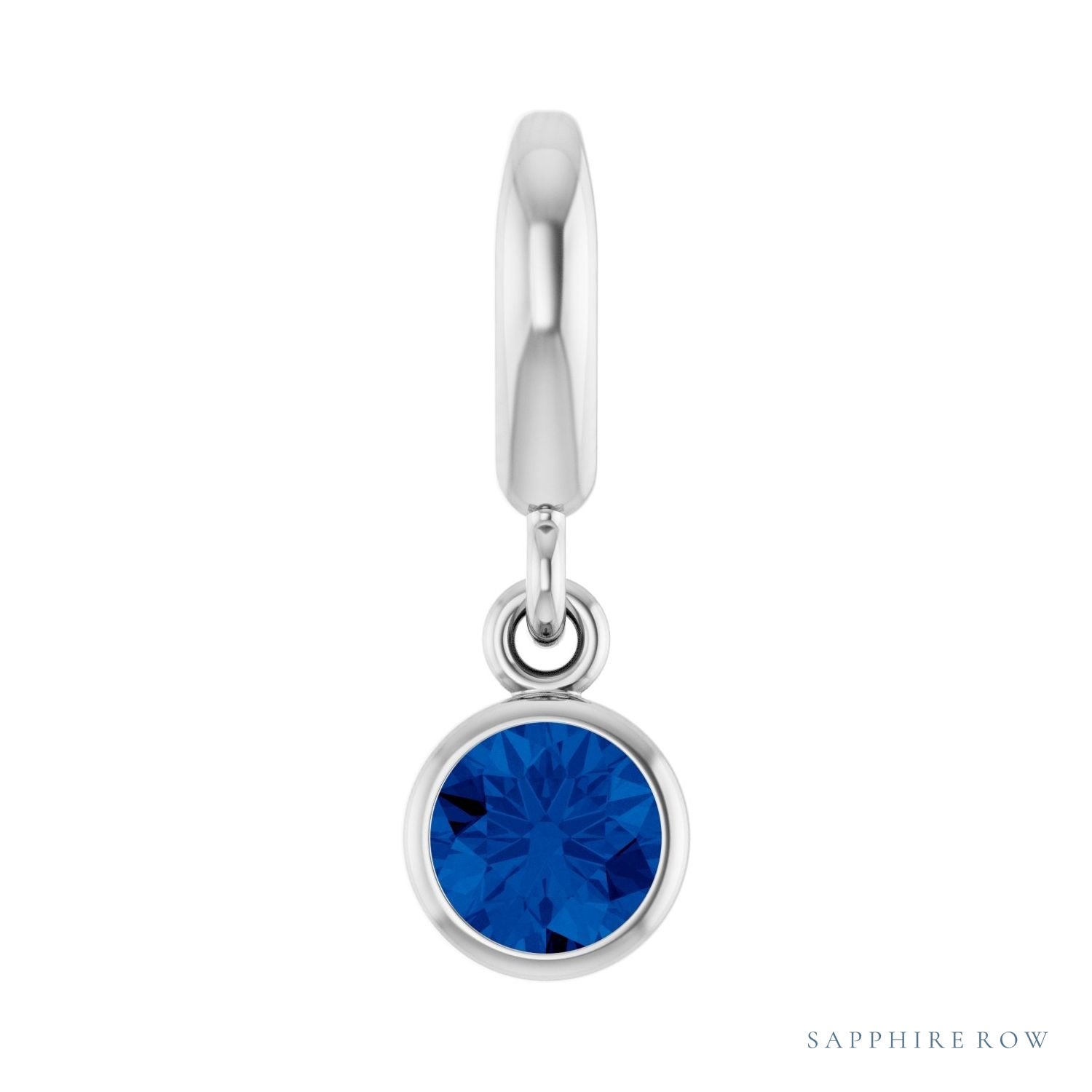 Sapphire Row Natural Gemstone Round Bezel Dangle Charm - Blue Sapphire, Platinum
