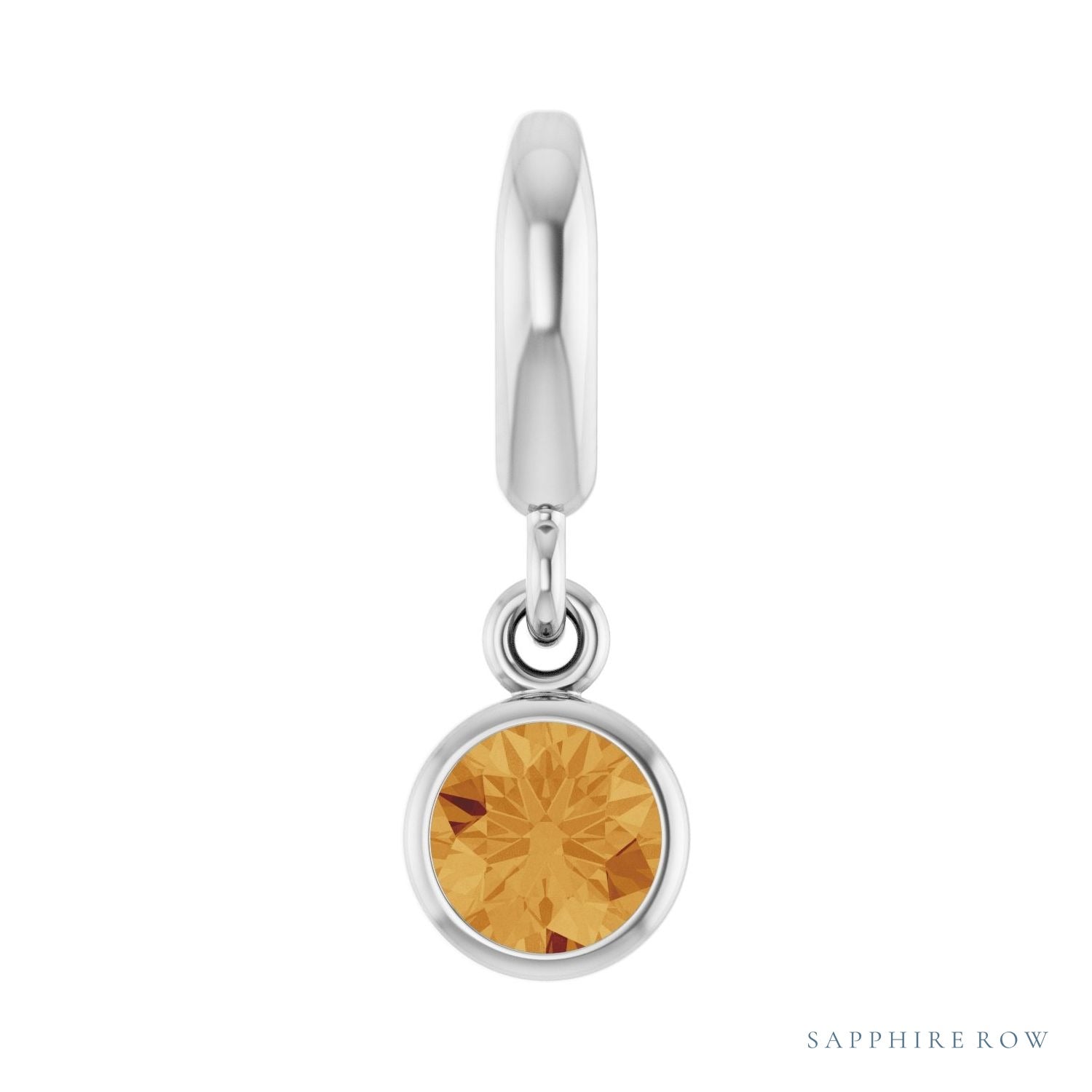 Sapphire Row Natural Gemstone Round Bezel Dangle Charm - Citrine, 14K White Gold