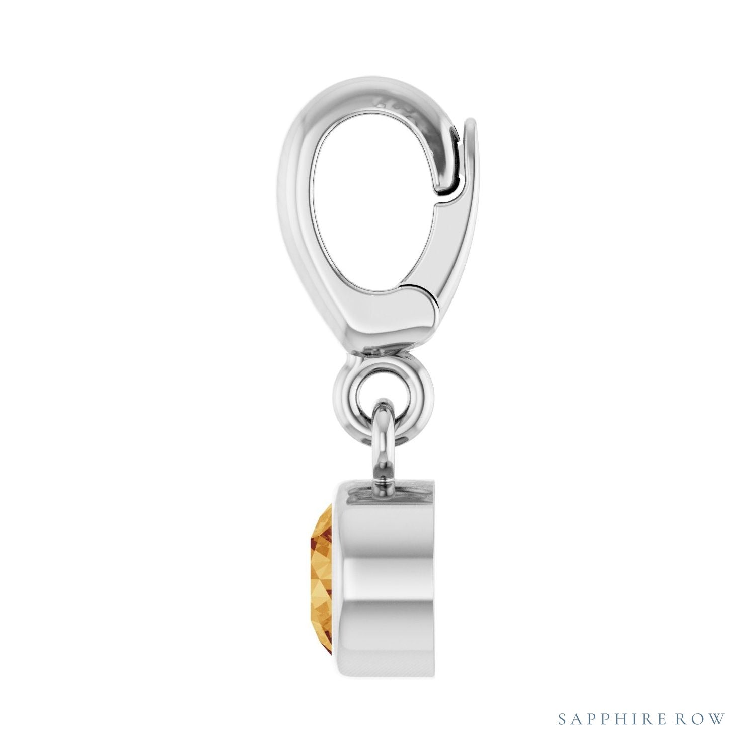 Sapphire Row Natural Gemstone Round Bezel Dangle Charm - Citrine, 14K White Gold (view 3)