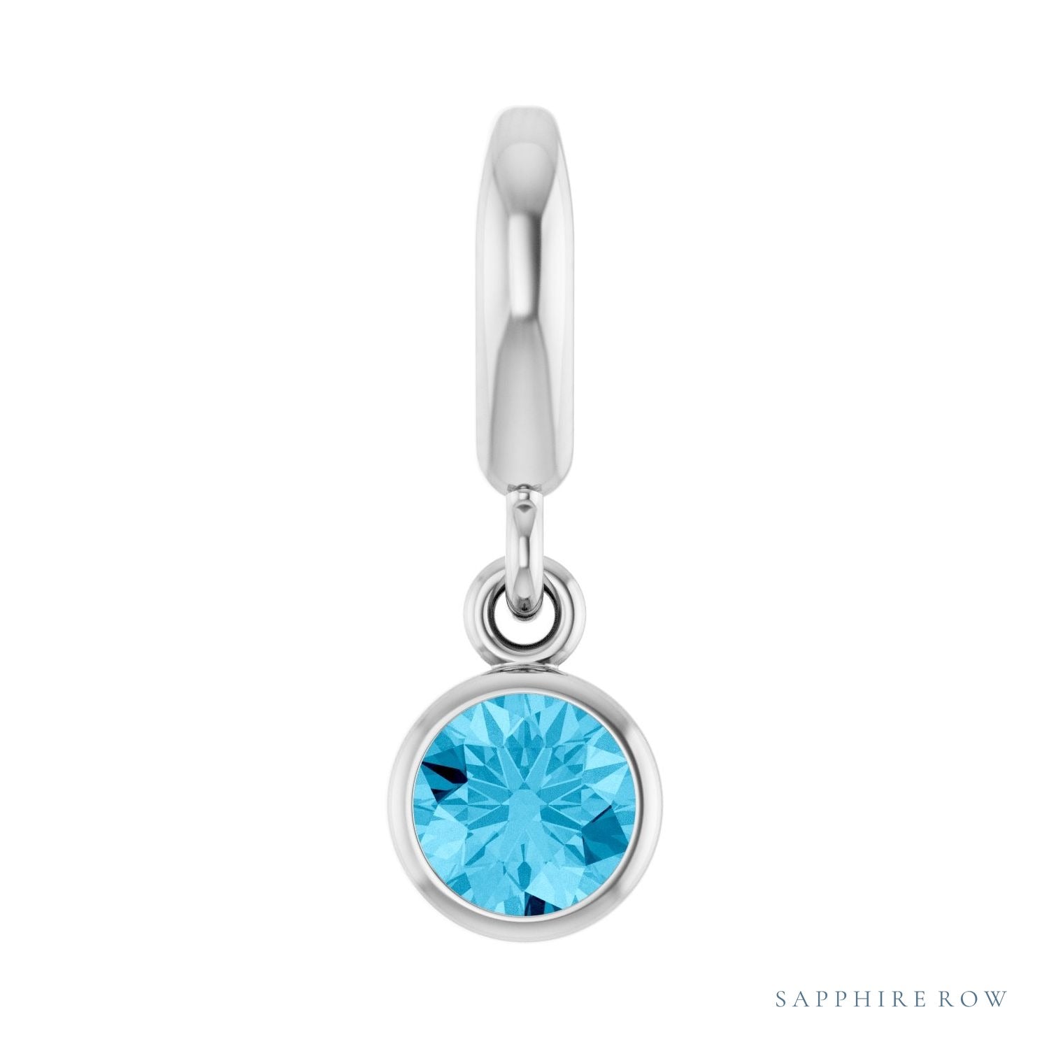 Sapphire Row Natural Gemstone Round Bezel Dangle Charm - Aquamarine, 14K White Gold