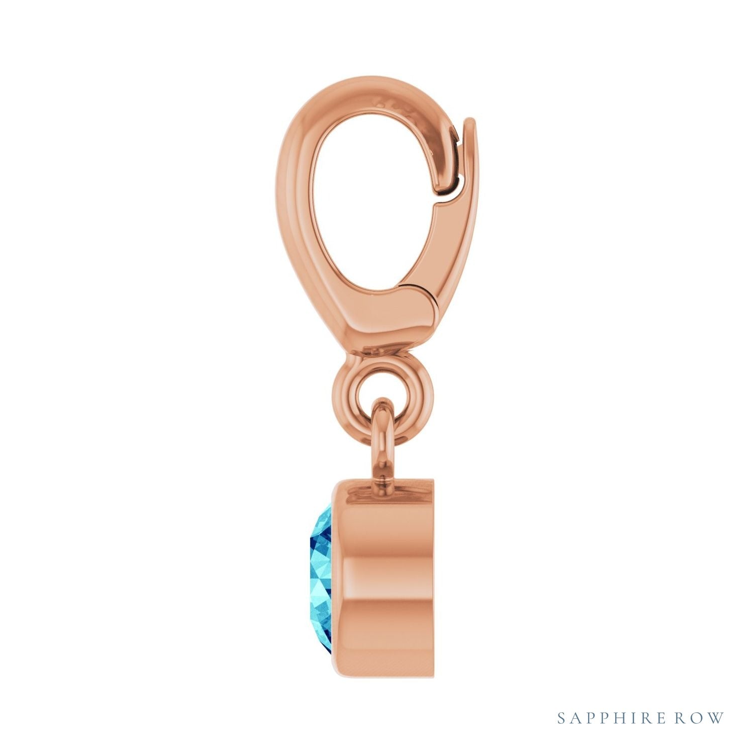 Sapphire Row Natural Gemstone Round Bezel Dangle Charm - Blue Zircon, 14K Rose Gold (view 3)